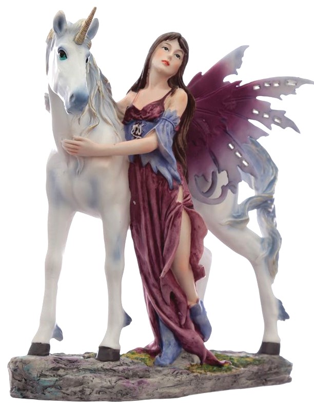 Figurine Elfe Mia Avec Licorne – Fairy – Décoration Fantastique En Polyrésine – 14 Cm